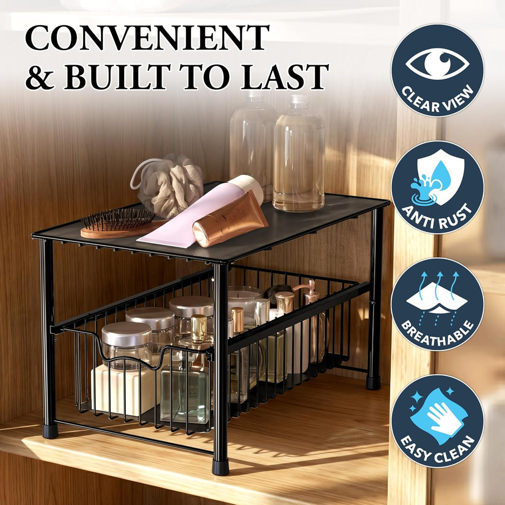 Simple Houseware Wired Stackable Under Sink Cabinet Sliding Basket, Black