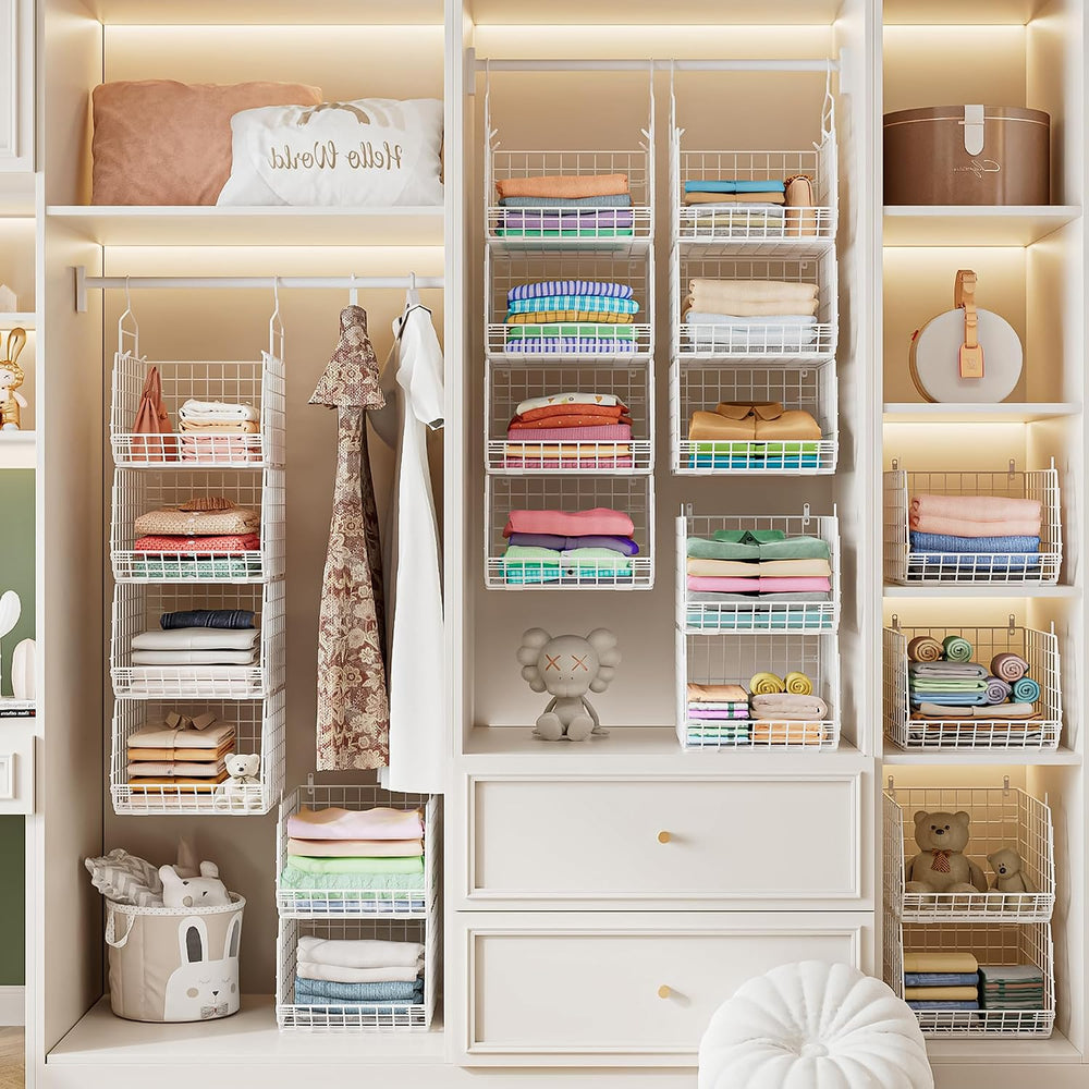 4" Extra Deeper Foldable Hanging Closet Organizer, Small Wire Cabinet Sh...
