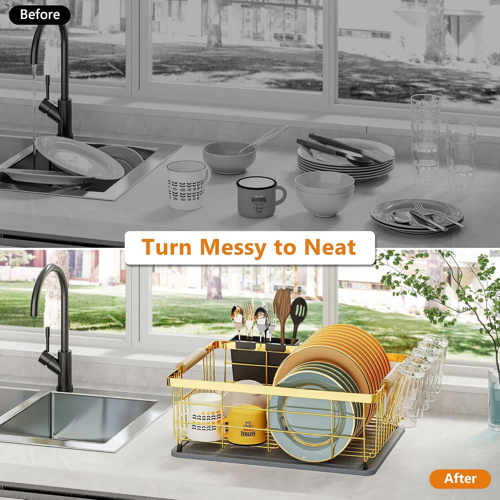 Dish Drying Rack Gold with Diatomaceous Earth No Installation Required
