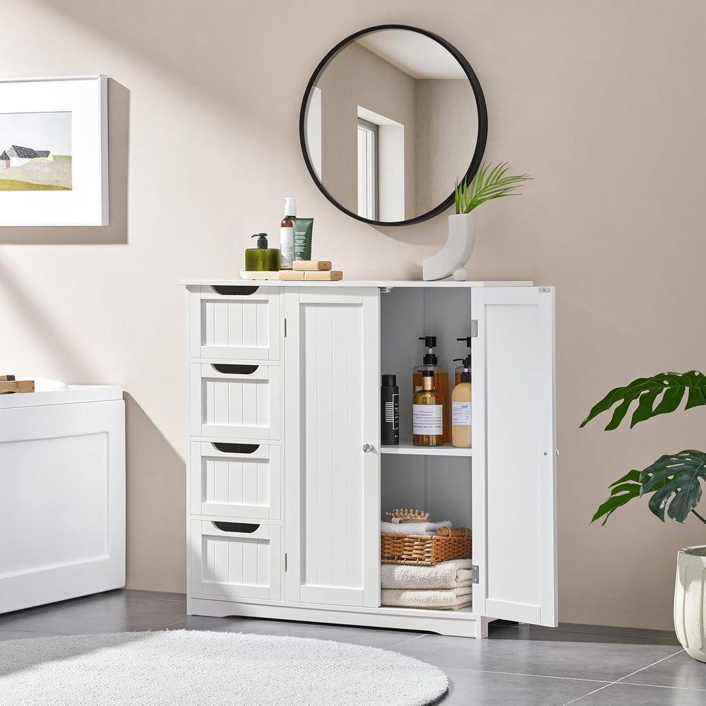 Yaheetech Small Bathroom Storage Cabinet with 4 Drawers & 2 Doors, White