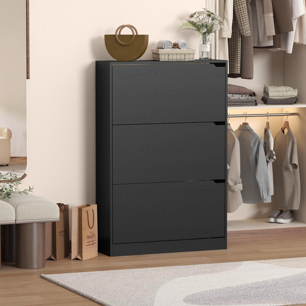 Wodeer Narrow Shoe Cabinet for Entryway, Slim Shoe Storage Cabinet with 3 Fli...