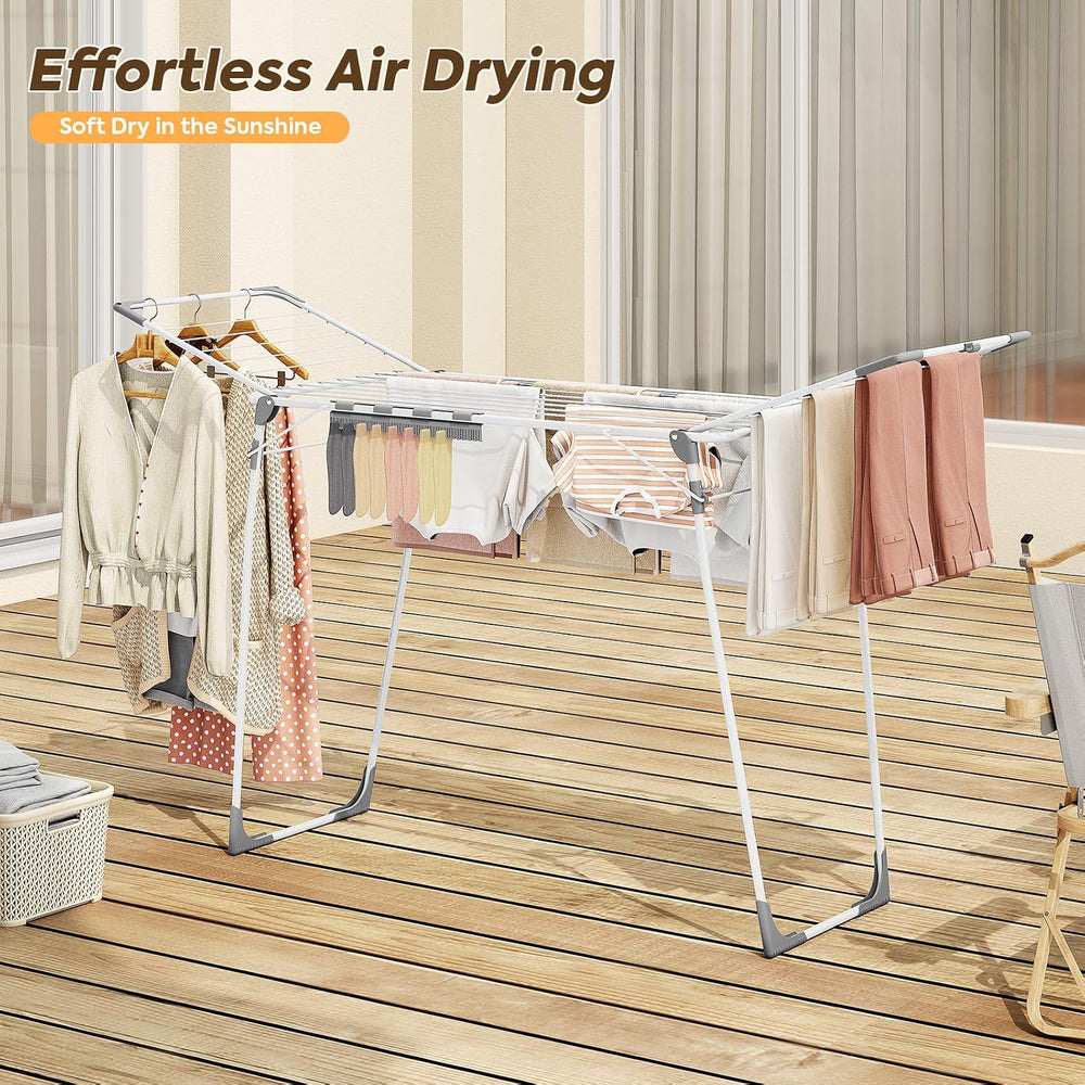 KINGBOARD Clothes Drying Rack, Gullwing Drying Rack with Sock Clips, White