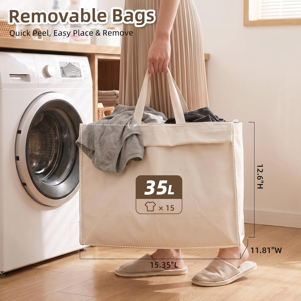 3-Tier Double Column Vertical Rolling Laundry Hamper,6 Removable Bags