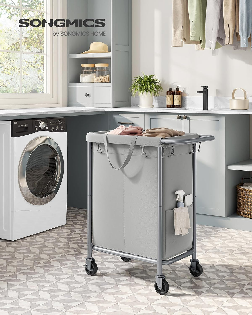 SONGMICS Laundry Basket with Wheels, 1-Section, 23.8 Gallons (90 L)