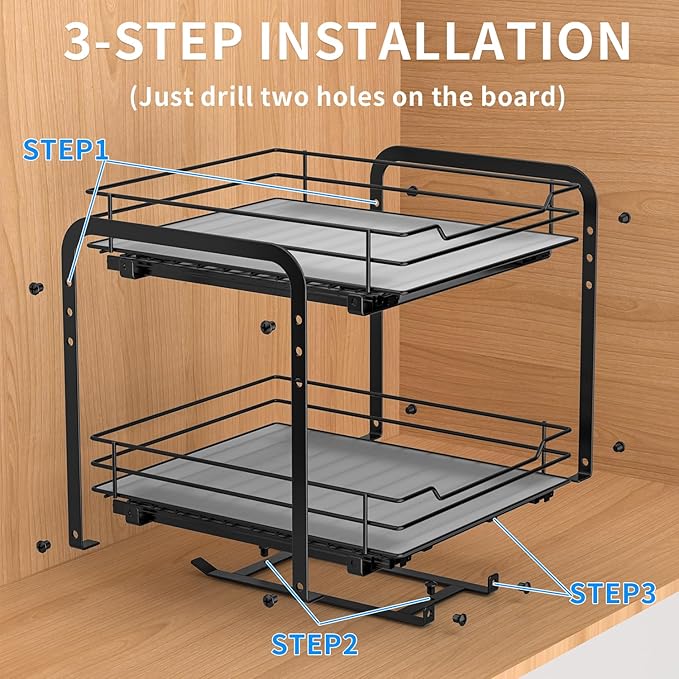 RCHYFEED Spice Rack, 2 Tier Pull out Cabinet Spice Organizer, Height Adjustable