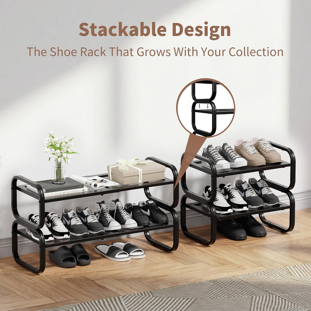 2 Tier Shoe Rack - Expandable Shoe Organizer for Closet