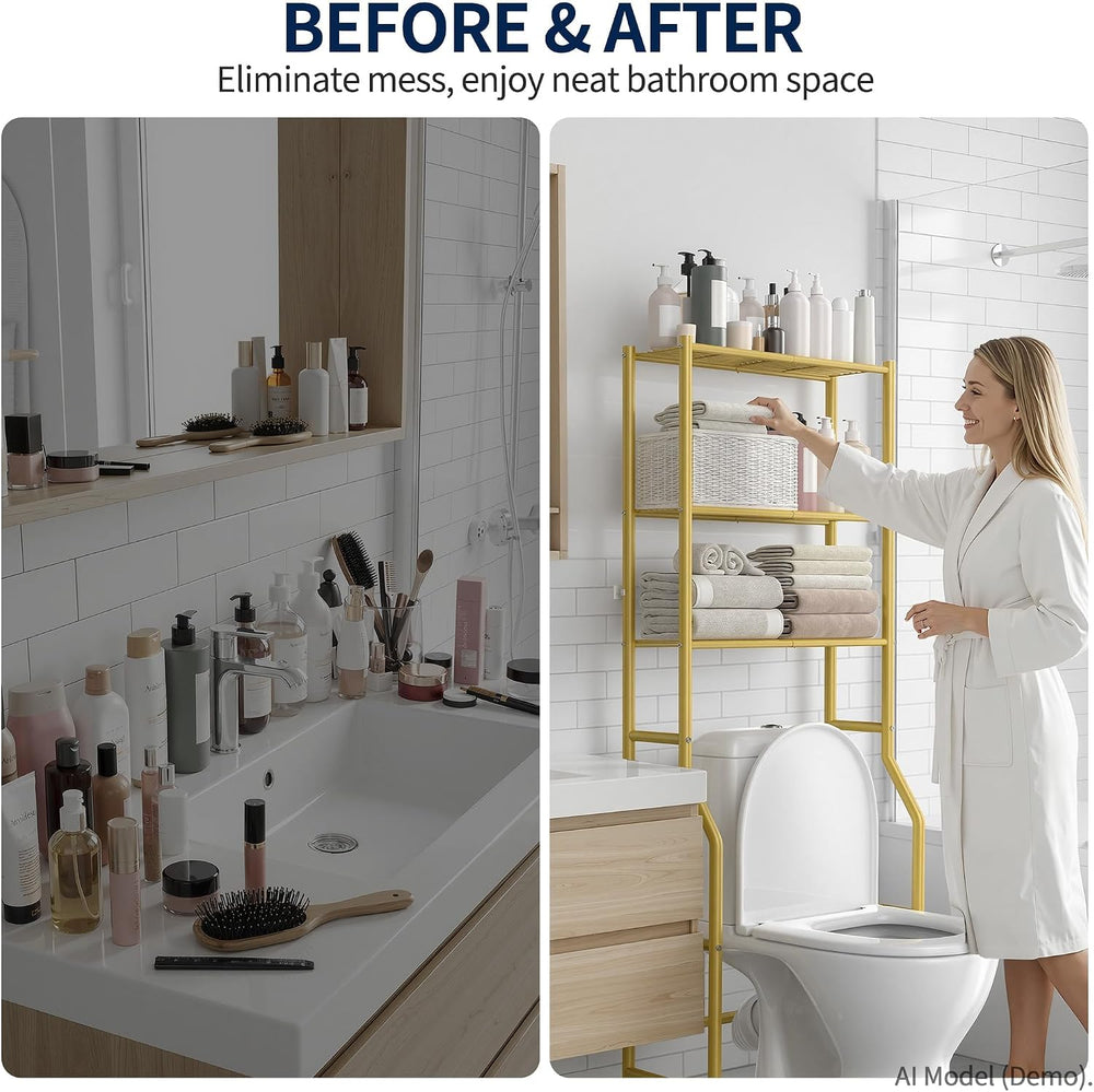 3-Tier Over Toilet Storage, Anti-Wobble, Gold