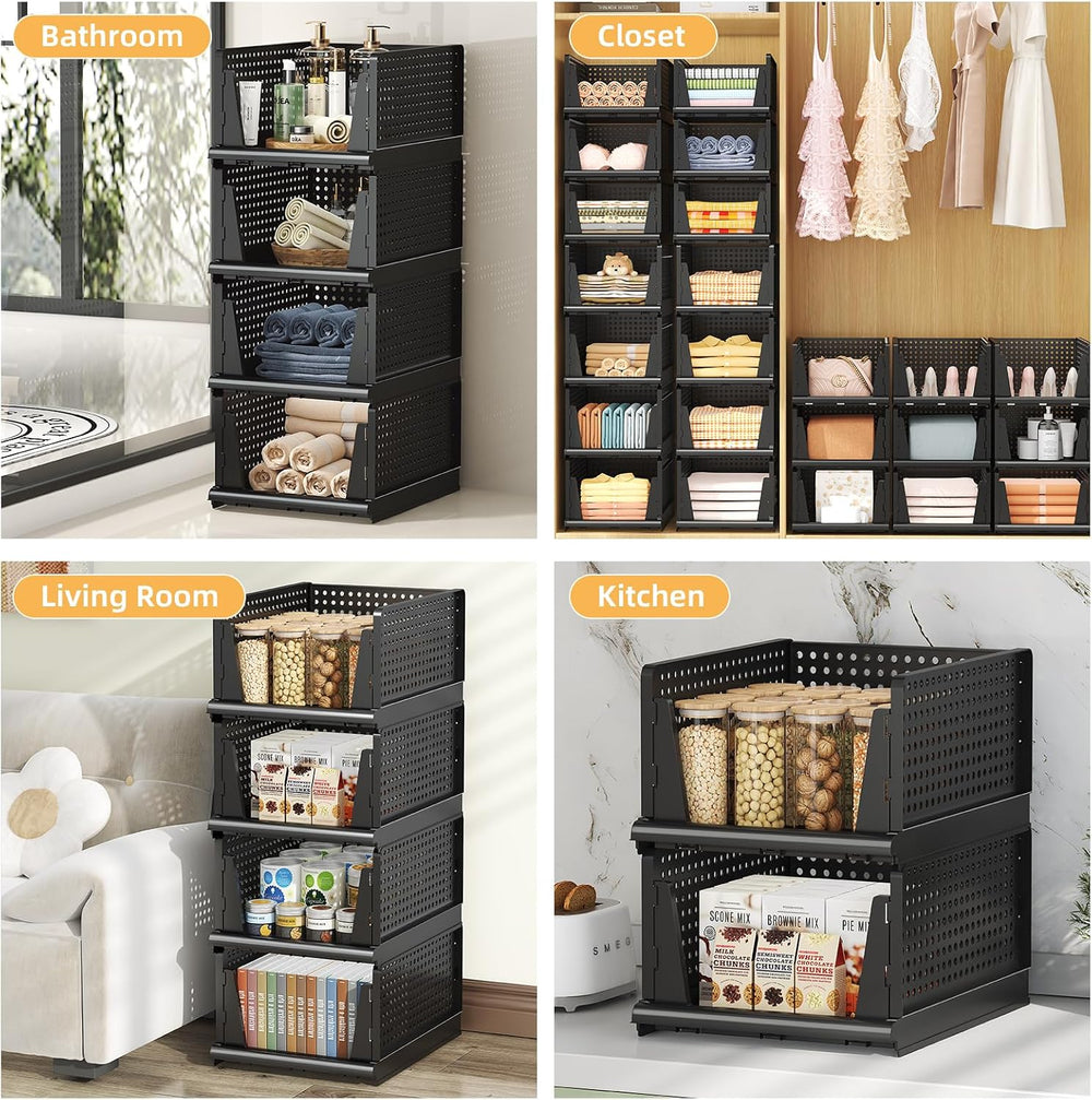 Folding Closet Organizer and Storage for Shelves, 5 Pack Stackable Plastic St...