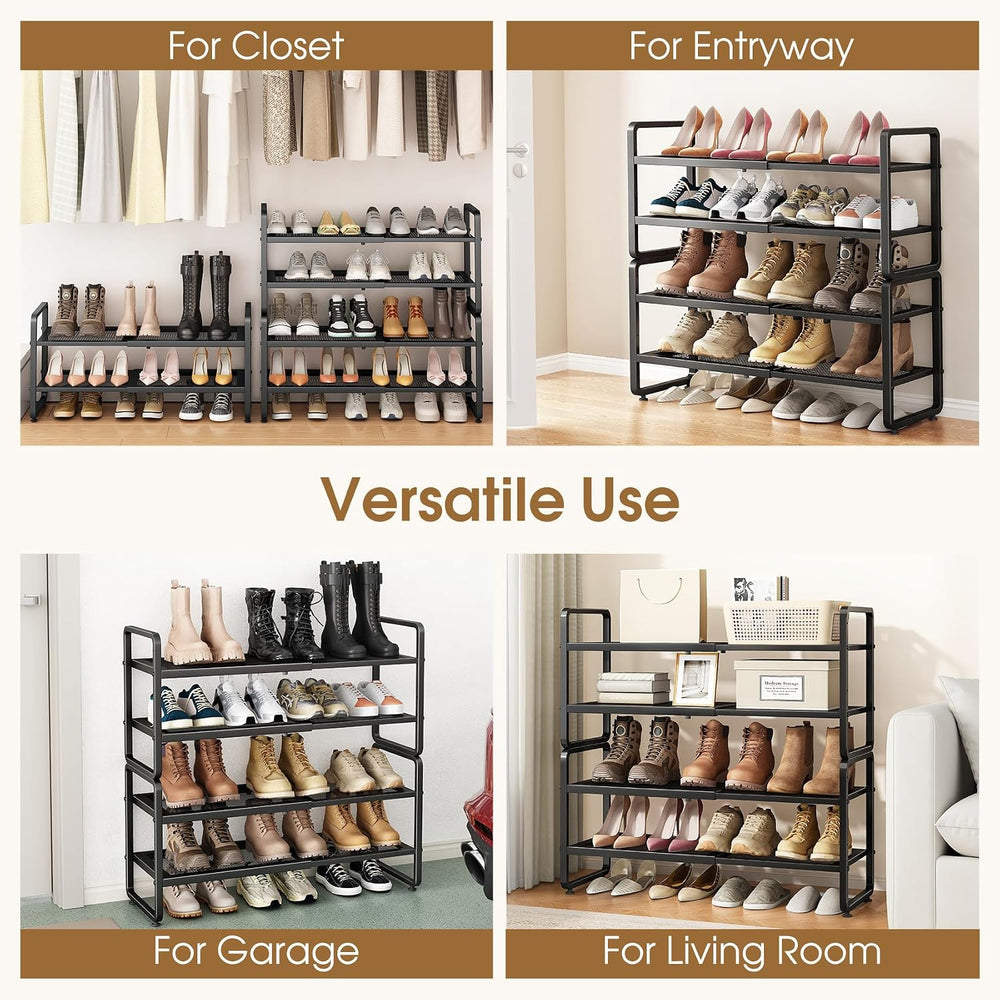 SAYZH Expandable Shoe Rack for Closet, Adjustable Metal Shoe Organizer with S...