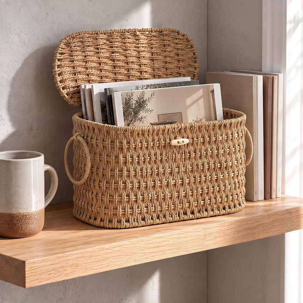 Endymion Wicker Toilet Paper Basket with Lid, Rattan Toilet Paper Storage