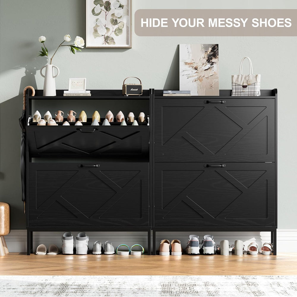 Nicetree Shoe Storage Cabinet with 2 Flip Drawers, Freestanding Shoe Organize...