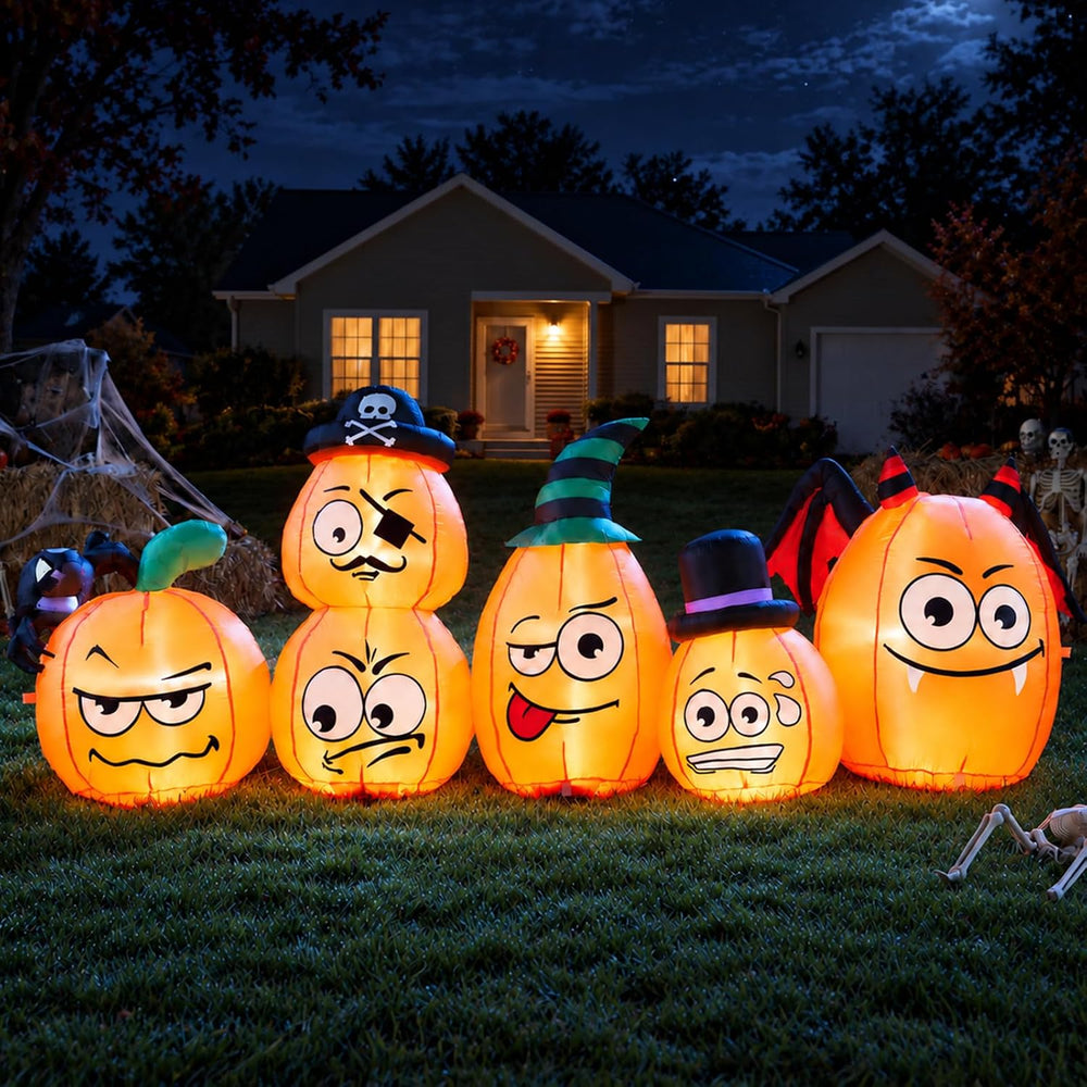 8FT Long Halloween Inflatable Pumpkin Outdoor Decoration Built-in LED Light