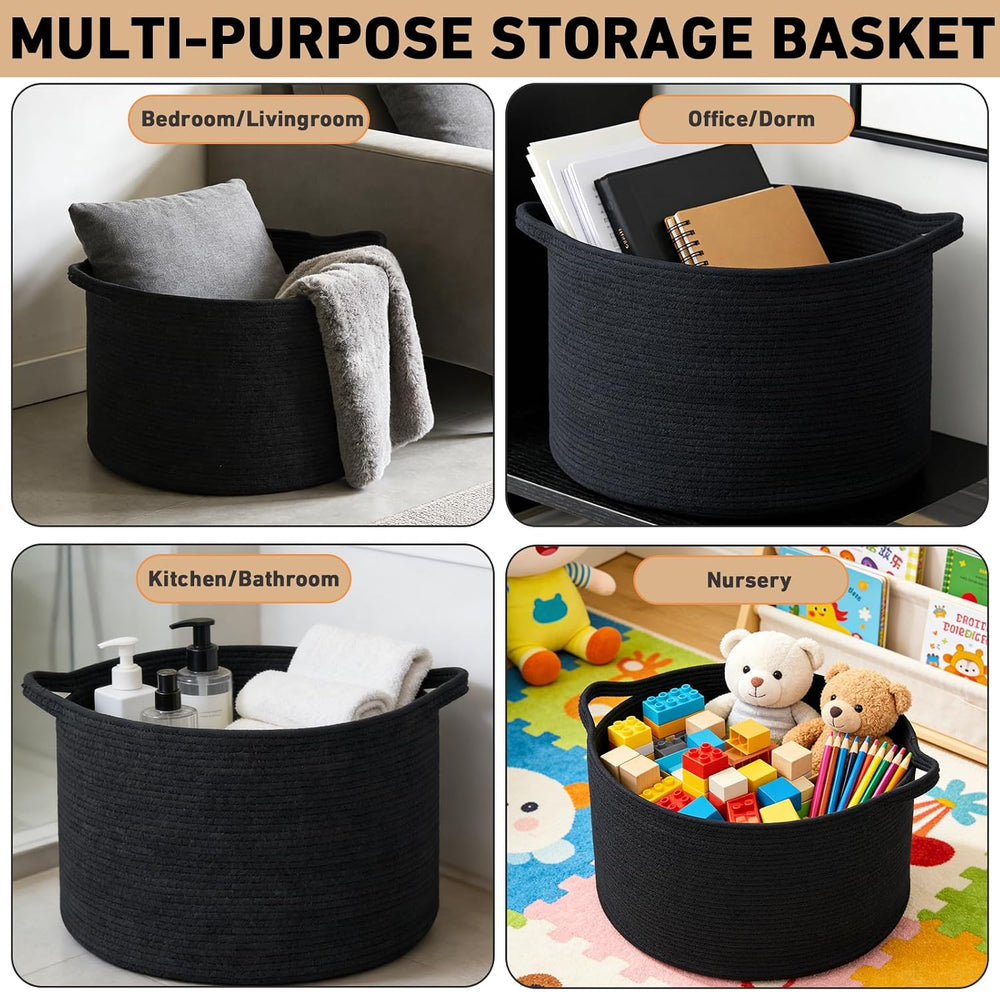 115L Extra Large Blanket Basket,Woven Rope Laundry Basket-Black