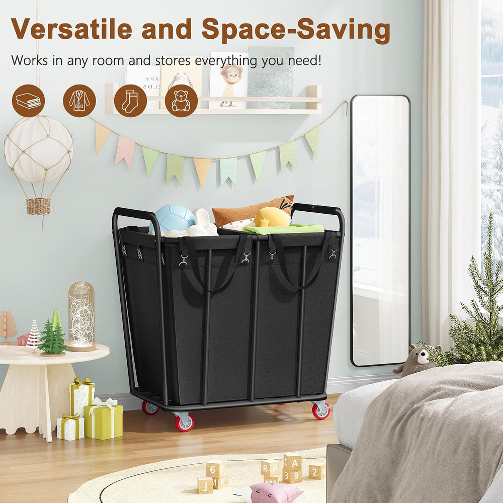 Hoctieon 2 Section Laundry Sorter Cart, 400L Rolling Hamper with Wheels, Indu...