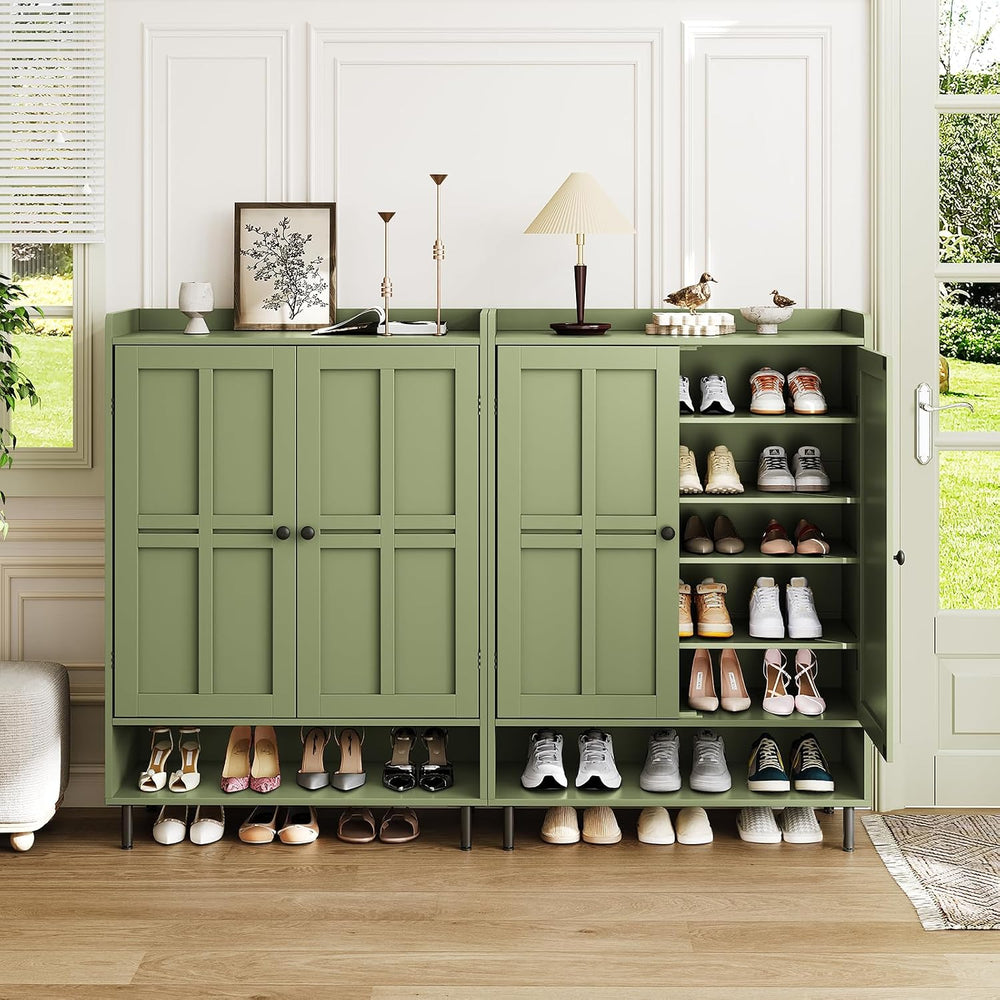 ComfyCorner Shoe Cabinet with Cross Molding Doors, 6-Tier Storage, Green