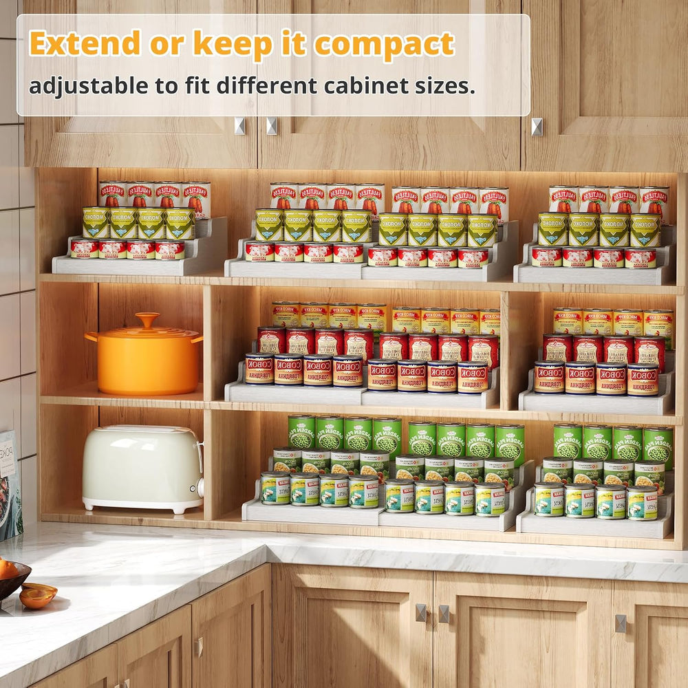 3-Tier Expandable Bamboo Can Organizer for Pantry, Holds 24 Cans, White