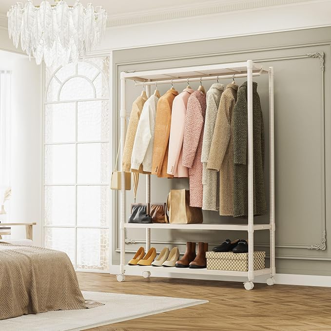 IZEUK Heavy Duty Rolling Garment Rack Wire Clothes Rack