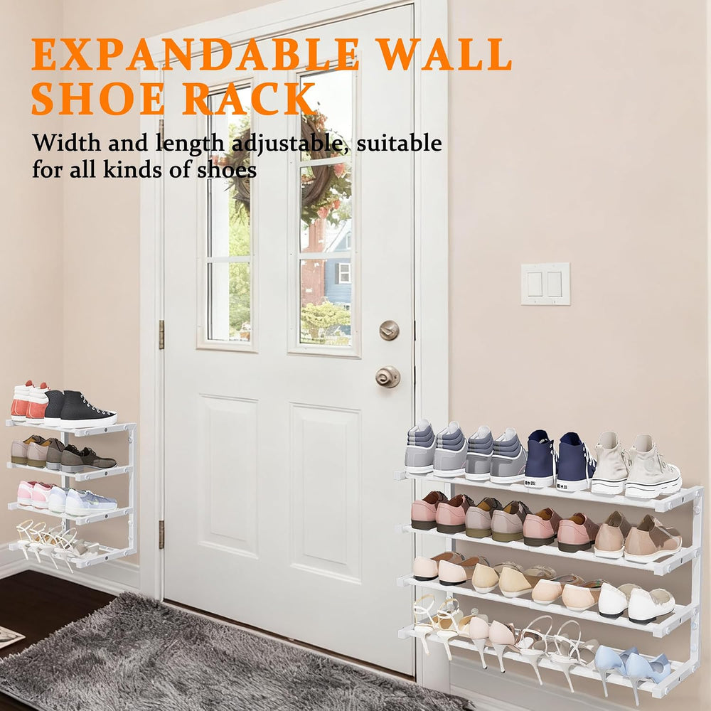 2 Pack Wall Mounted Shoe Rack, 4 Tier Hanging Shoe Rack Holds 32 Pairs, 17&qu...