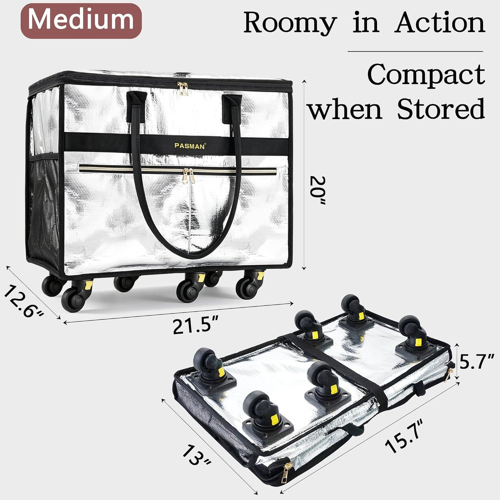 Reusable Rolling Grocery Bag on Wheels-6-Wheel Foldable Tote Medium