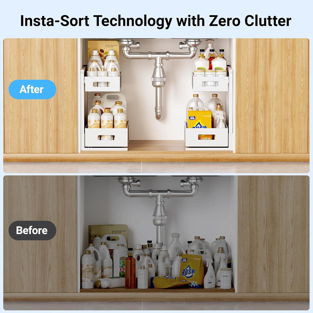 TISTAYA Pull-Out Under Kitchen Sink Organizer, Metal Functional Under Sink Or...