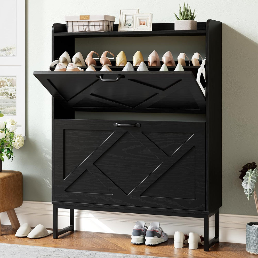 Nicetree Shoe Storage Cabinet with 2 Flip Drawers, Freestanding Shoe Organize...