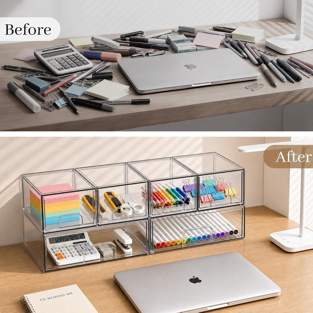 TIPGO Clear Stackable Storage Drawers, Acrylic Bathroom Makeup Organizer, Pla...