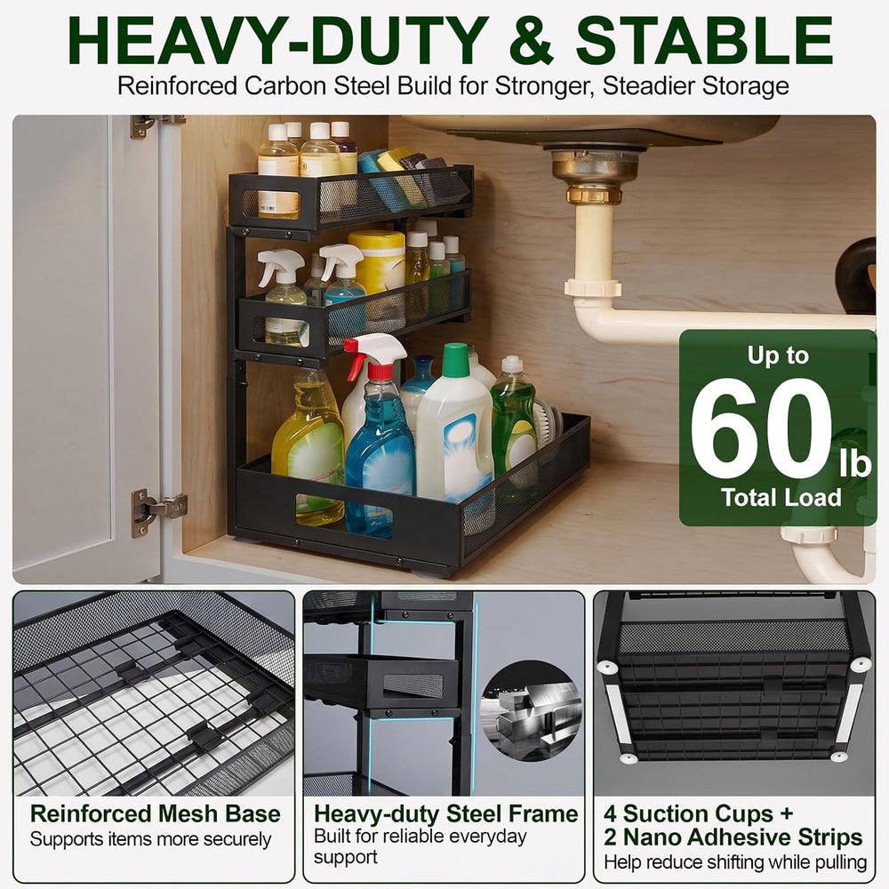 3 Tier Under Sink Organizer for Bathroom, Pull Out Drawers, 2 Pack