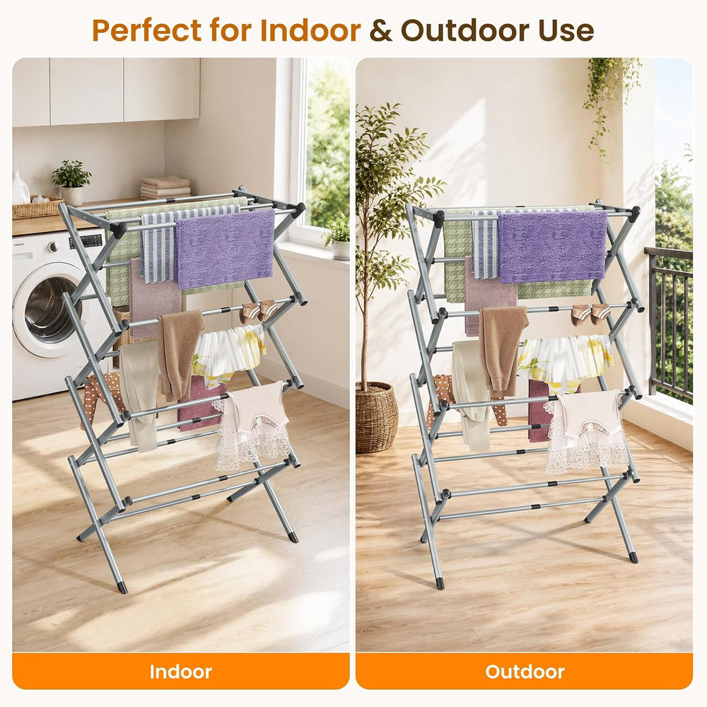 4-Tier Foldable Clothes Drying Rack, Heavy Duty Stainless Steel Laundry Dryin...