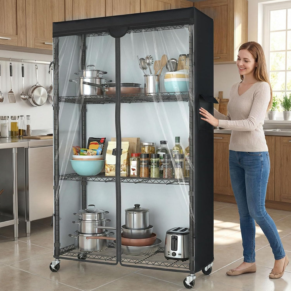 Storage Shelves with Cover & Wheels, 36" W x 14" D x 63" H