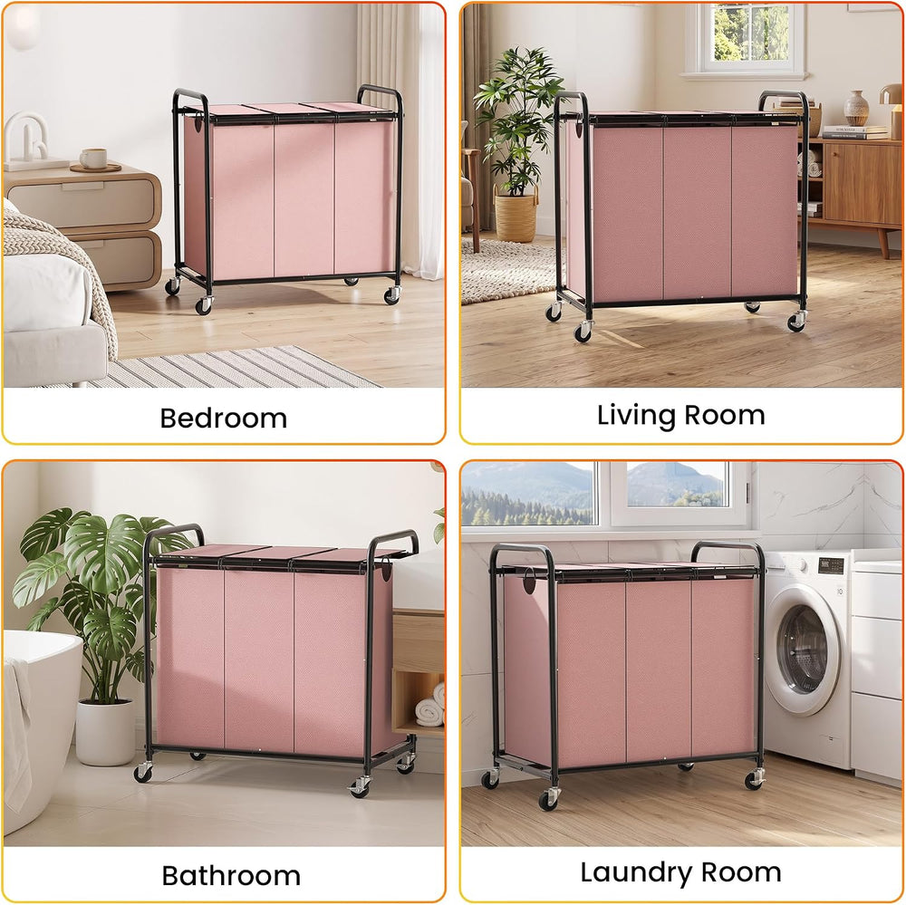 180L Laundry Sorter 3 Section, Rolling Laundry Basket with Wheels and Lid
