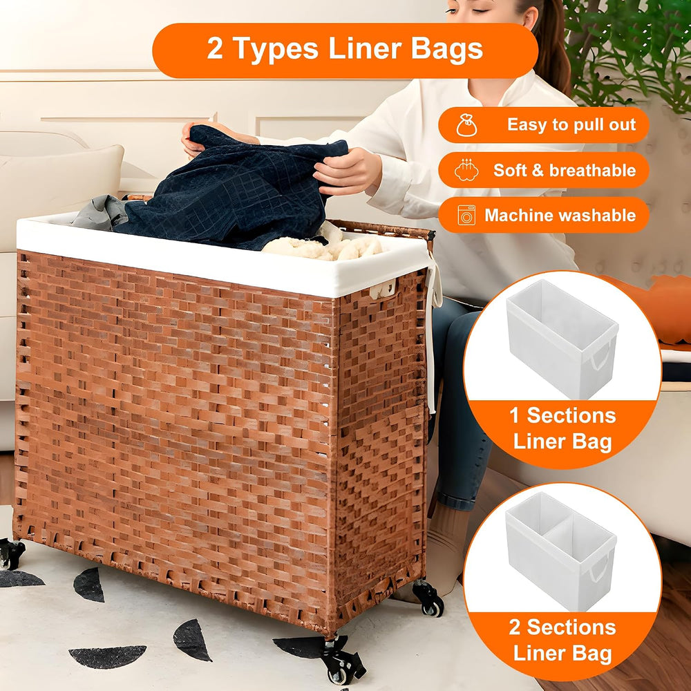 HYCHIKA Laundry Hamper with Lid and Wheels, 42.26 Gallon (160 L) Wicker Laund...