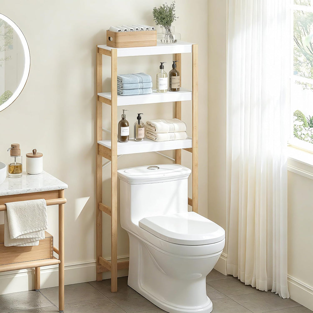UTEX 3-Tier Over the Toilet Storage Shelf with Bamboo Frame, White