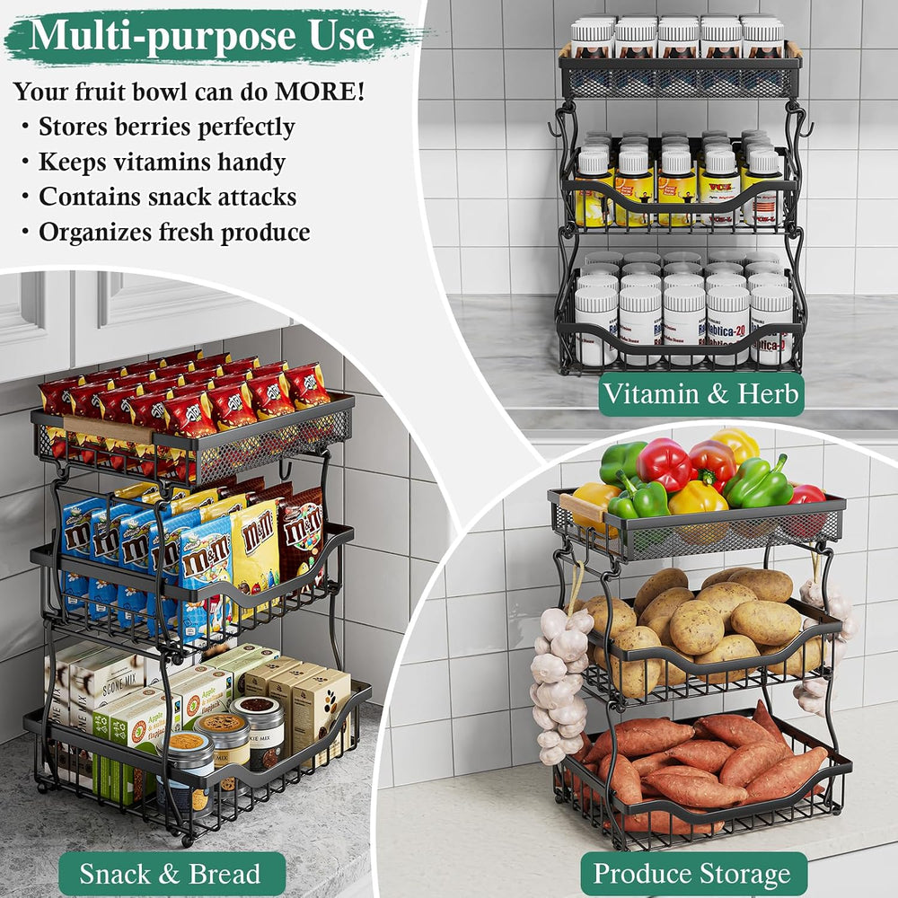 3-Tier Fruit Basket Fits Under Standard Upper Cabinet, 17.2" H