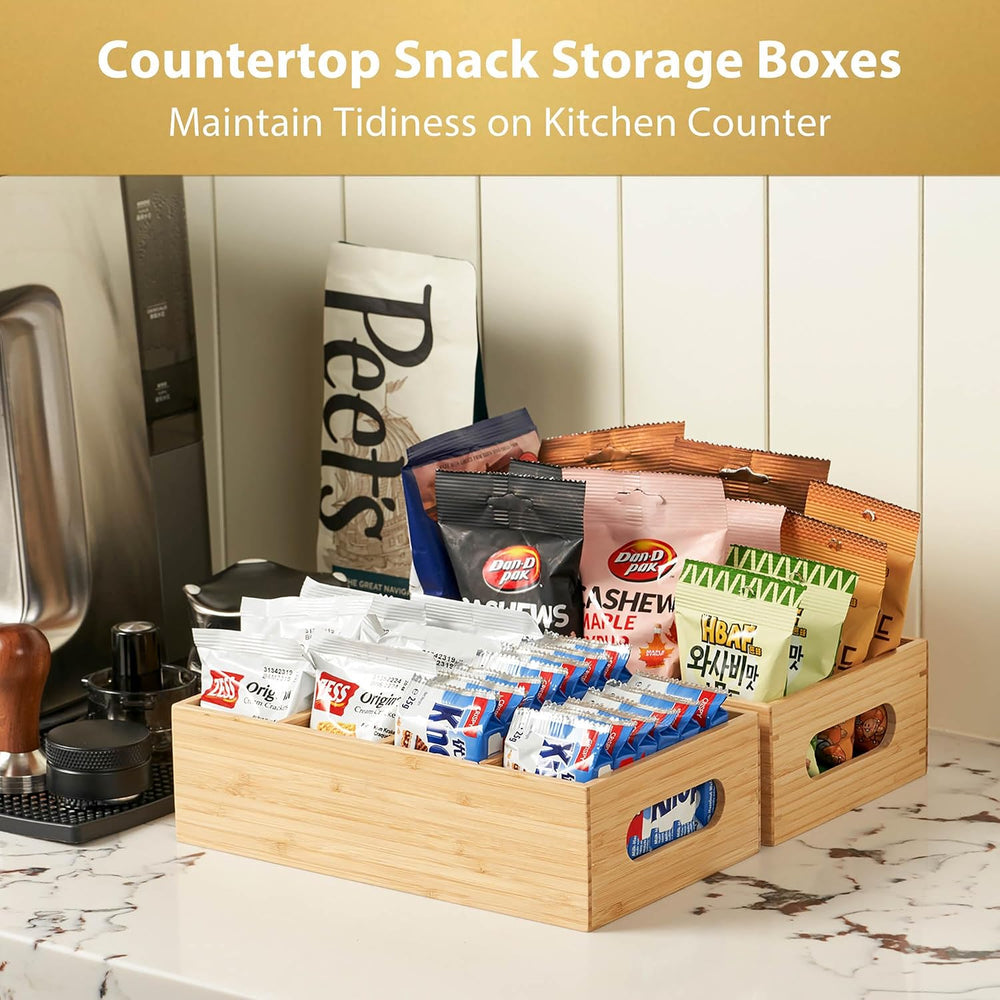 Umilife Large Bamboo Pantry Organizers and Storage Bins with Removable Divide...