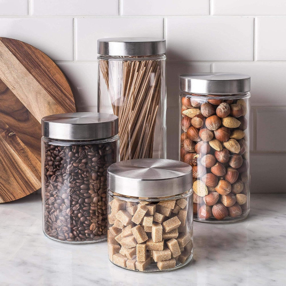 4pc Canister Sets for Kitchen Counter or Bathroom + Labels & Marker, Glas...