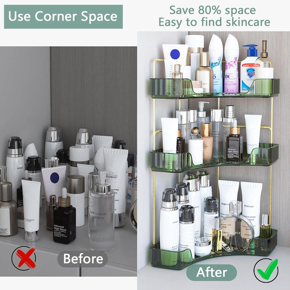 Webetop Corner Bathroom Organizer 3 Tier Makeup Countertop Shelf for Vanity