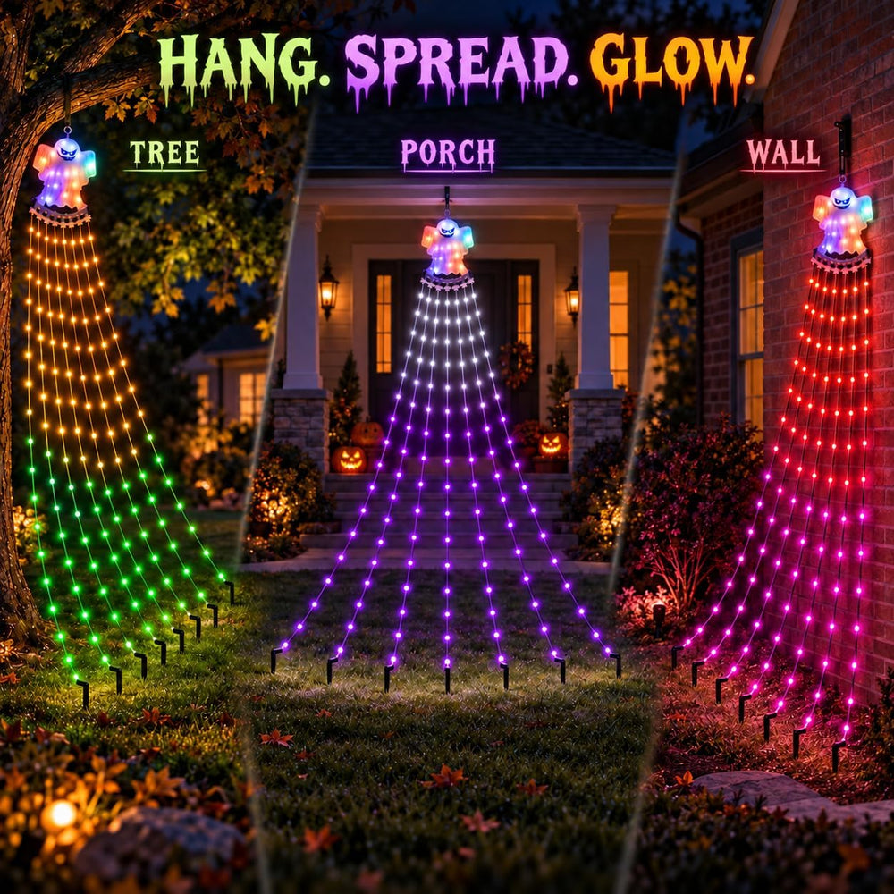 17FT RGB-IC Halloween String Lights Outdoor with Ghost Topper