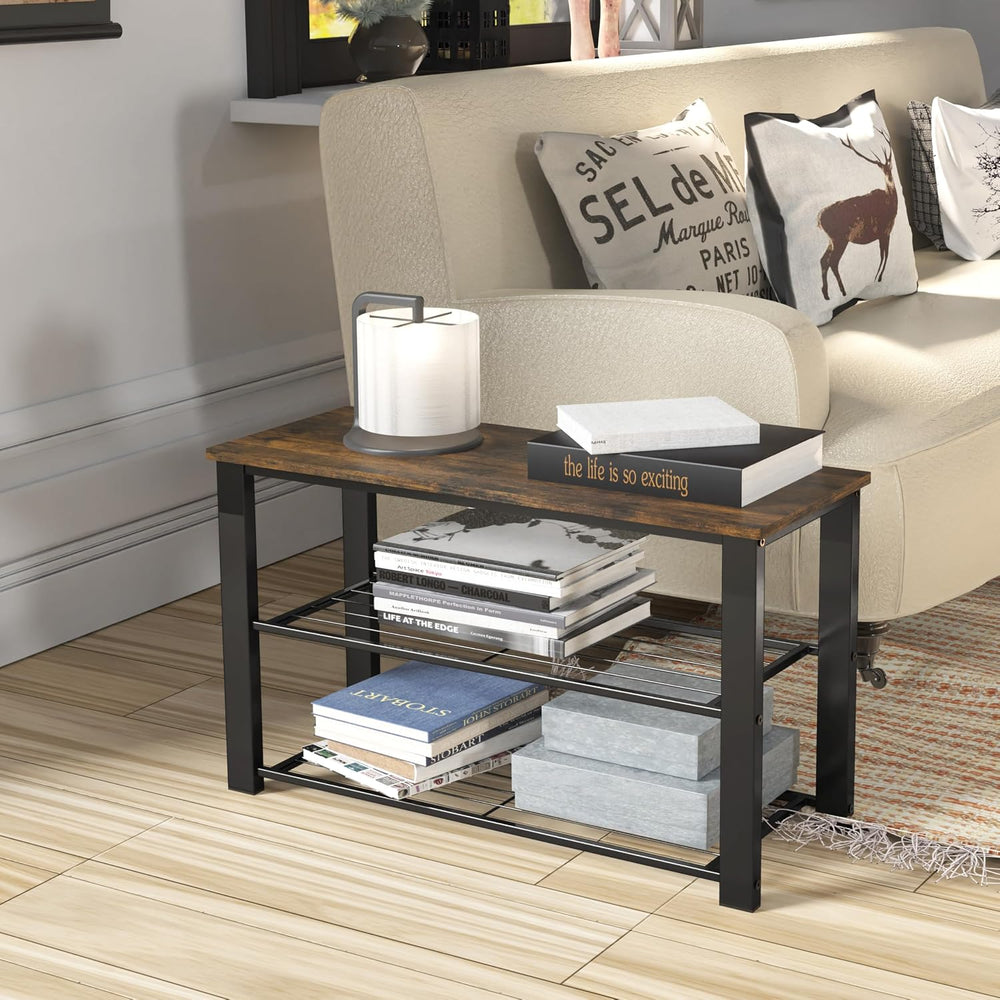 Simple Houseware Wooden Top Shoe Rack Bench for Entryway, Rustic Brown