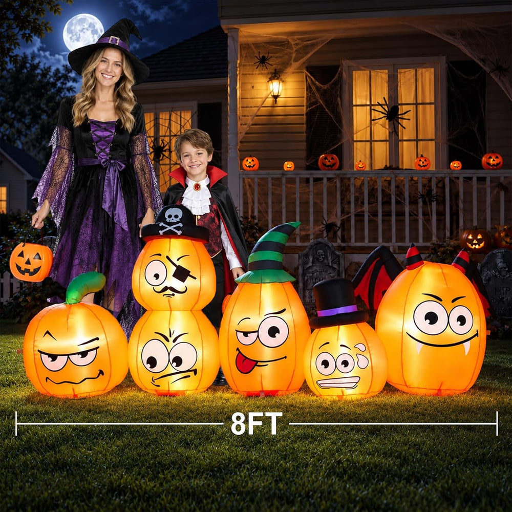 8FT Long Halloween Inflatable Pumpkin Outdoor Decoration Built-in LED Light