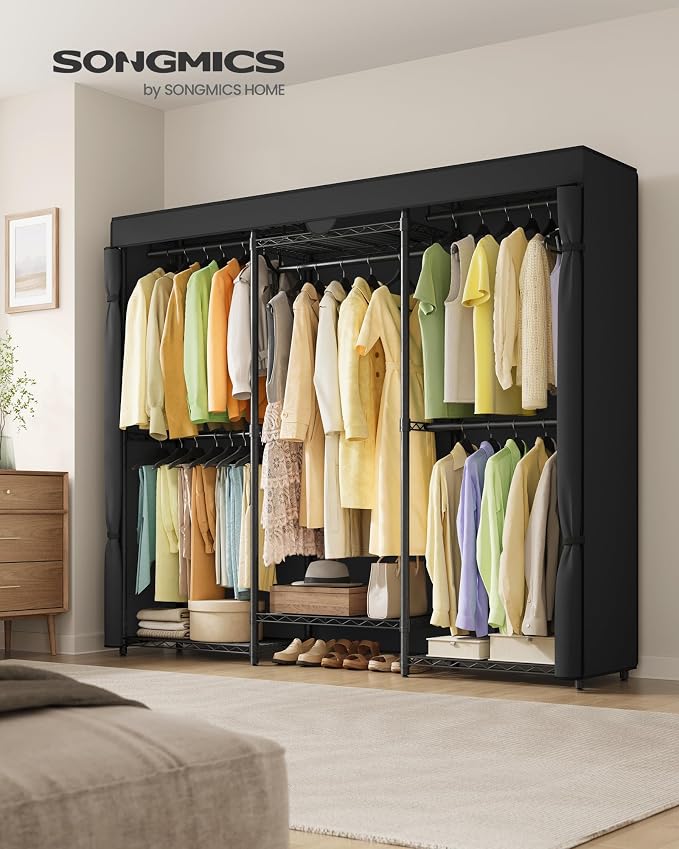 SONGMICS Heavy-Duty Clothes Rack, Garment Rack, Portable Closet, 68.7-Inch Wide