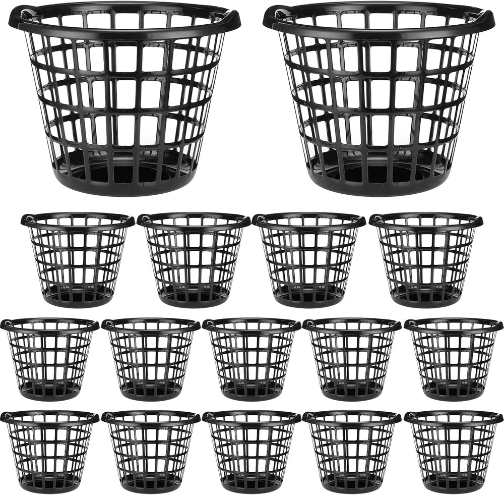 Uiifan 24 Pcs Black Plastic Round Laundry Baskets with Easy Carry Handles