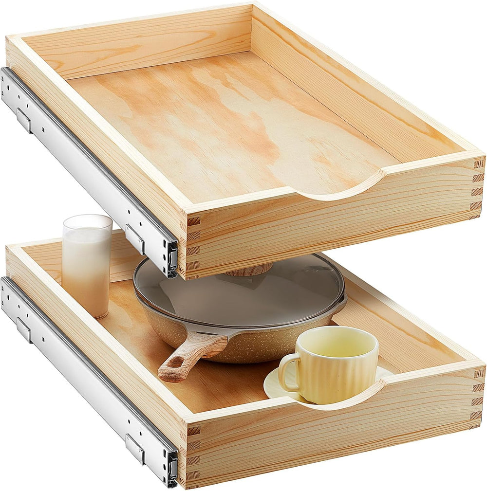 2 Set Wood Pull out Cabinet Organizer, Wood Color, 15'' X 21''...