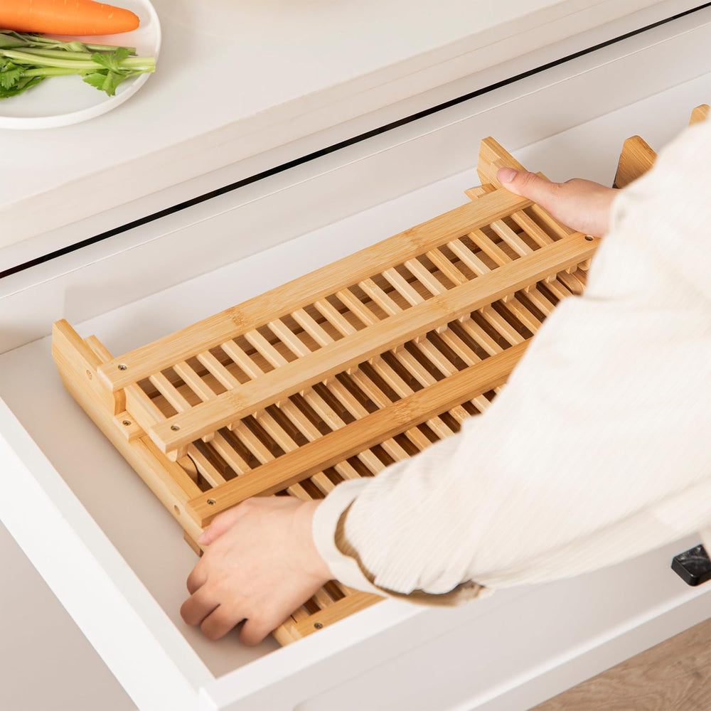 HBlife Bamboo Dish Drying Rack with Utensils Flatware Holder Set, 3-Tier Larg...