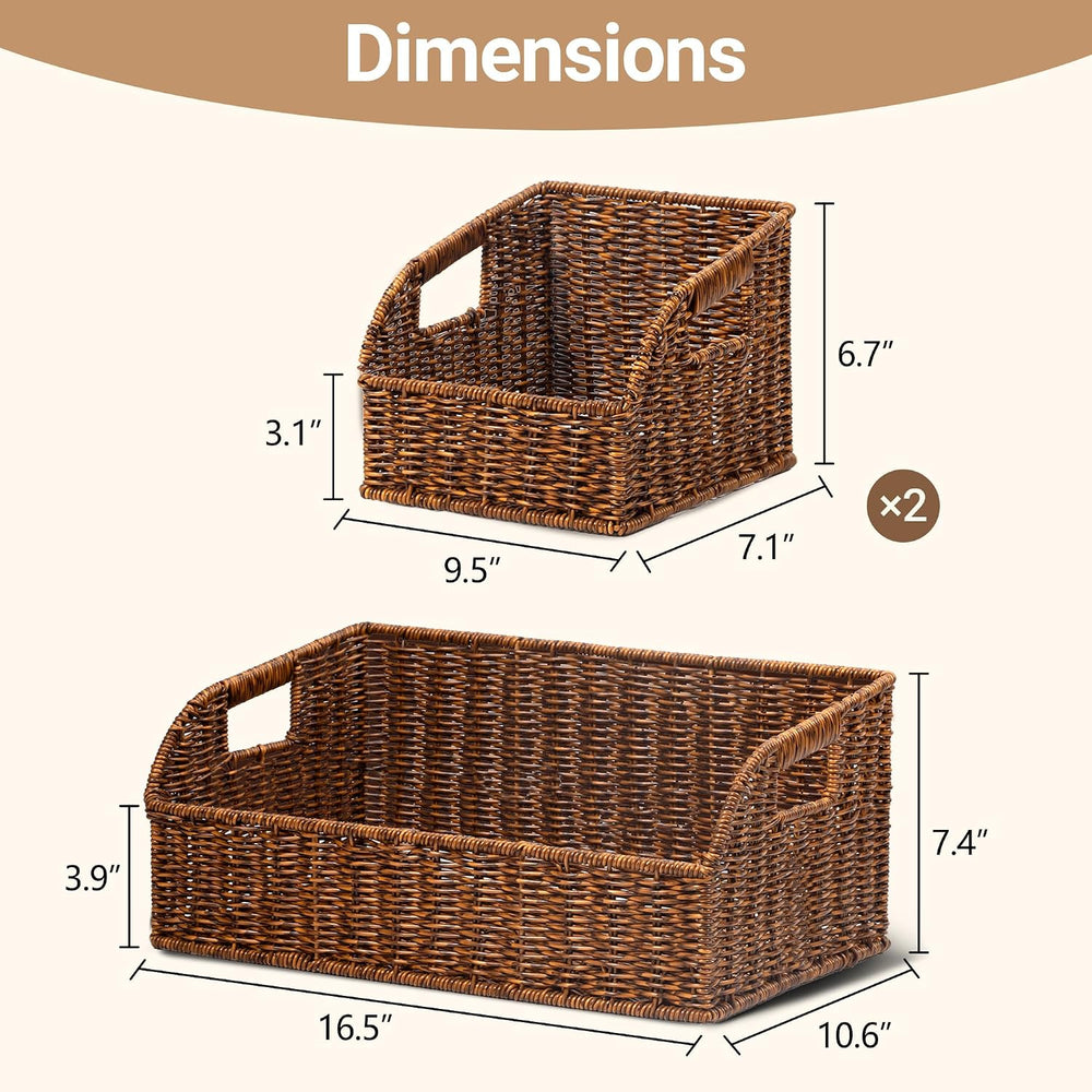Brownlily Faux Wicker Pantry Storage Baskets, Brown-Single Set (3-Piece)