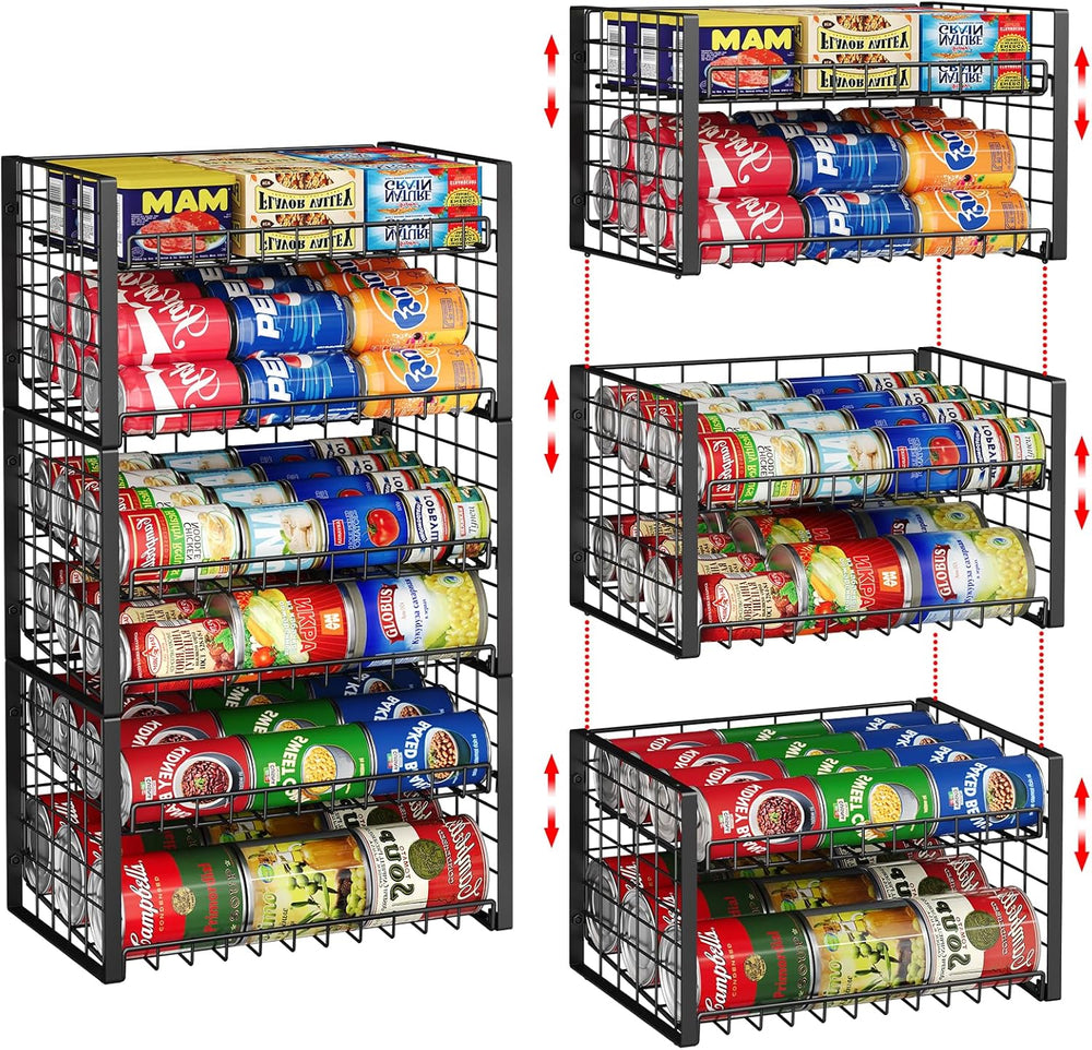 3-Pack Stackable Can Rack Organizer, Adjustable Can Holder for Pantry
