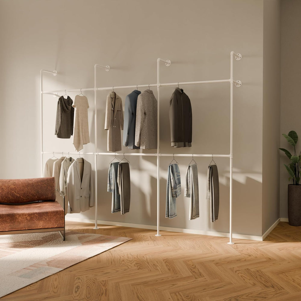 pamo Industrial Clothing Rack Wall Mounted White – 117" W × 87" H, ...