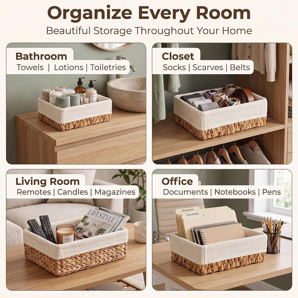 3 Pcs Wicker Storage Baskets with Liner, Water Hyacinth Rattan Baskets