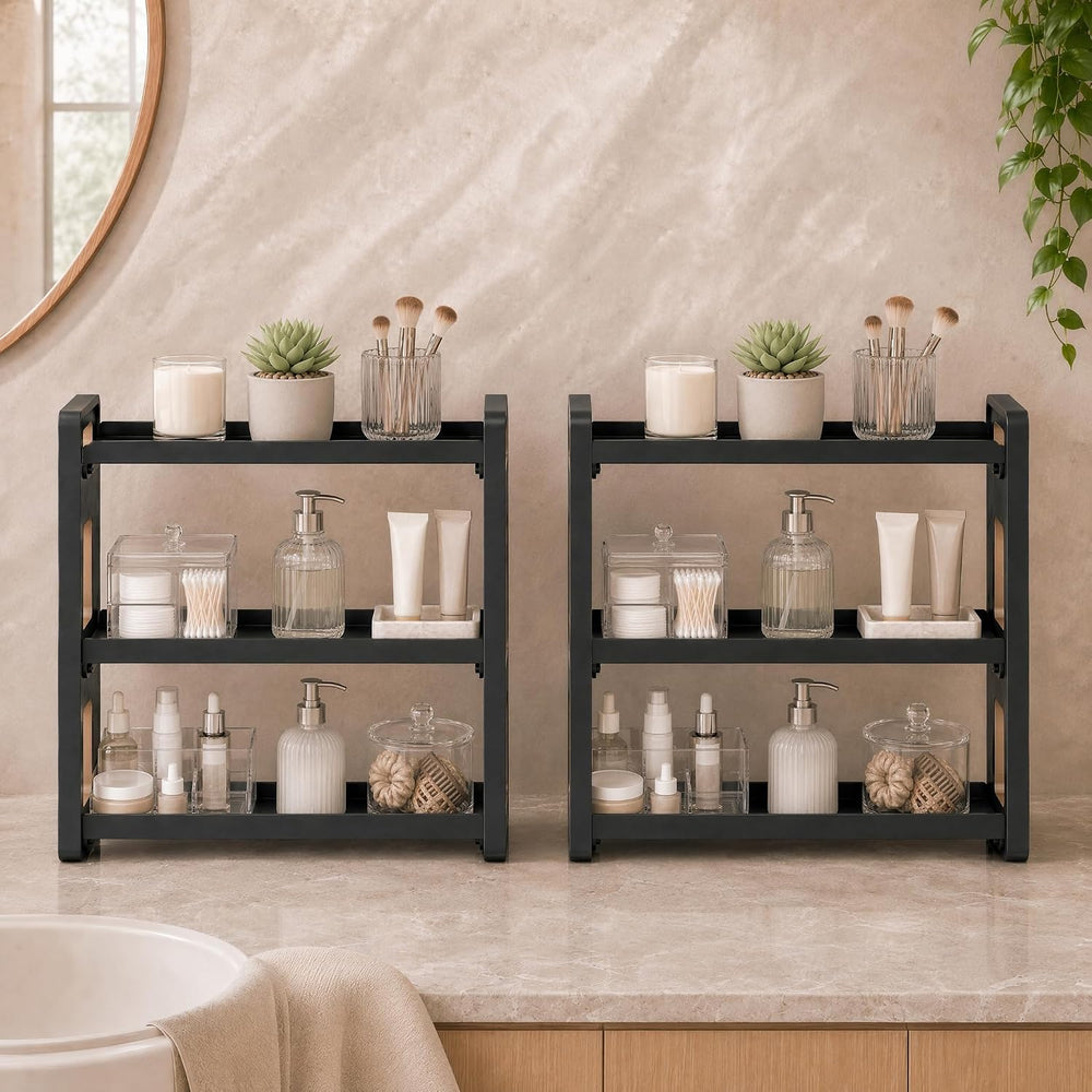 Narrow Solid Wood Bathroom Counter Organizer, Space-Saving Bathroom Storage R...