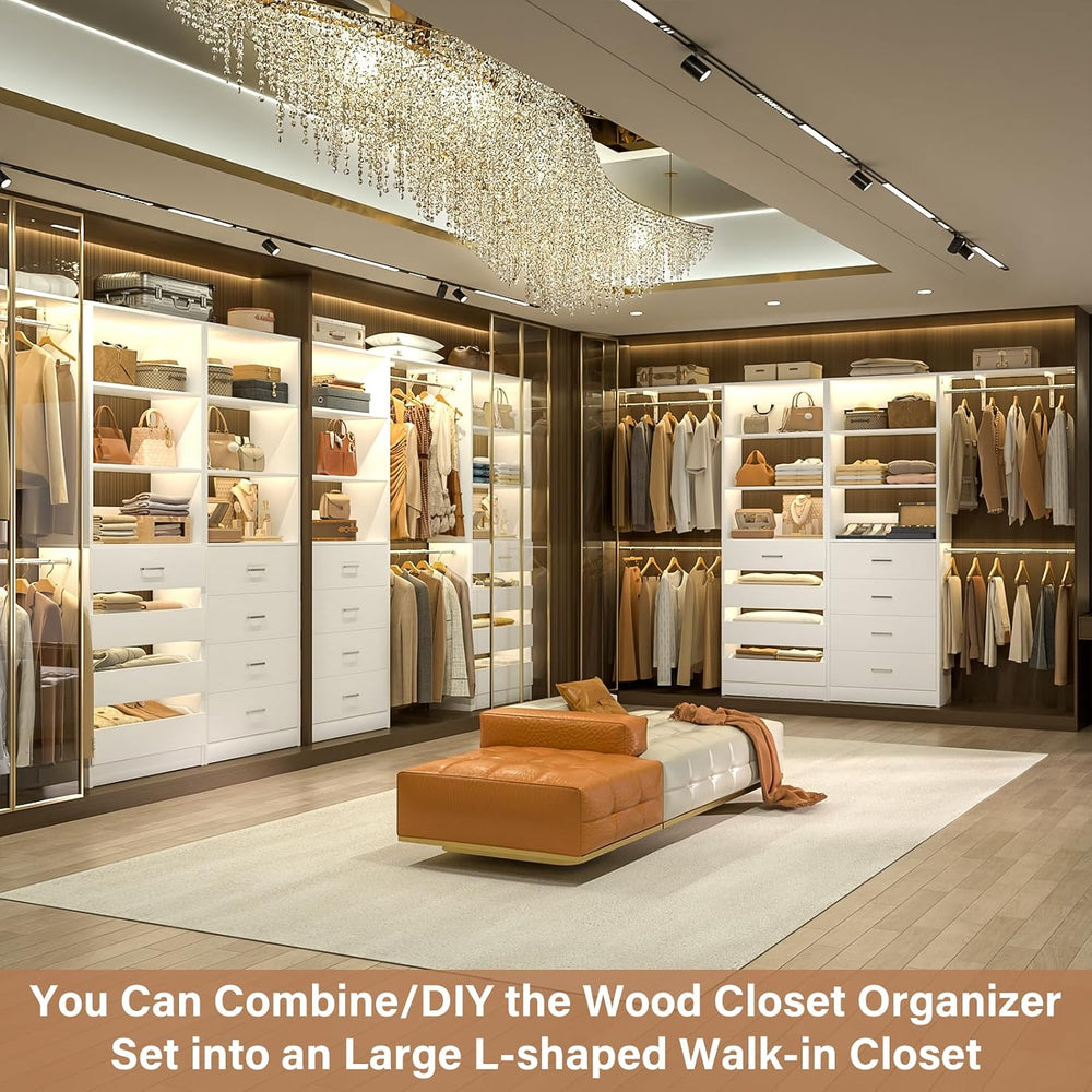 Aheaplus Closet System, Wood Closet Organizer System with 8 Drawers &4 Rods