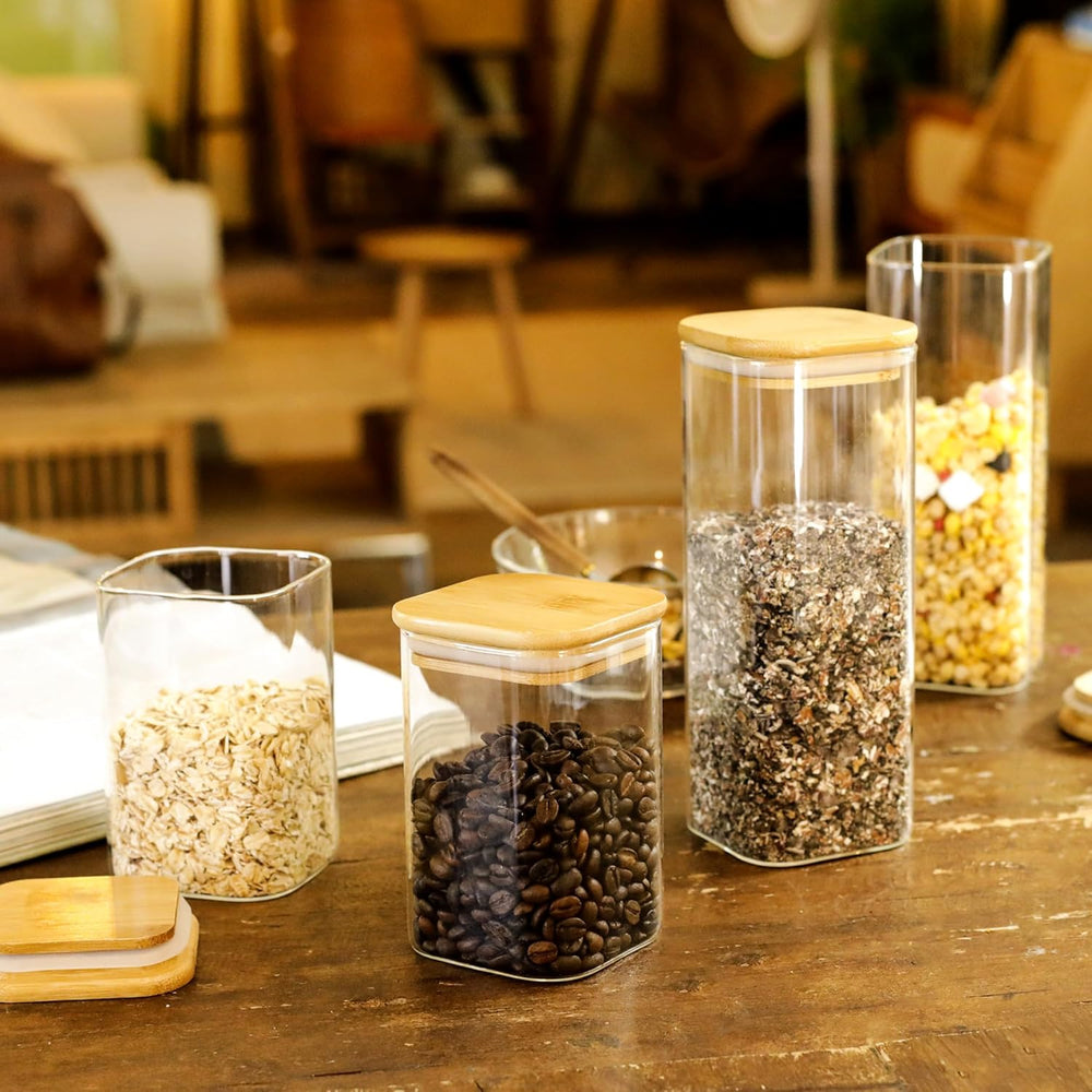 LIBWYS 12-Pack Square Glass Storage Jars with Bamboo Lids (0.6Qt/1.06Qt) - St...